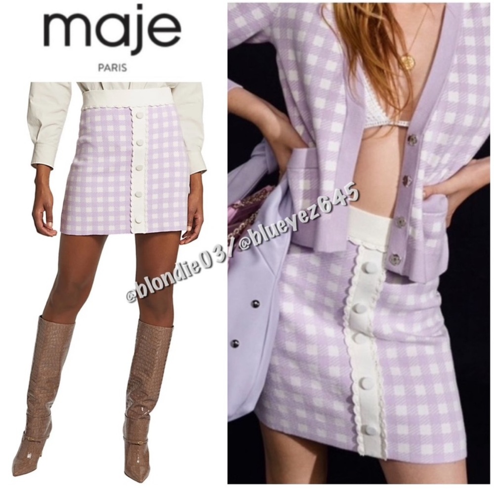Maje “Jimmy” parme gingham skirt FR36/US4 NWT - Picture 2 of 7